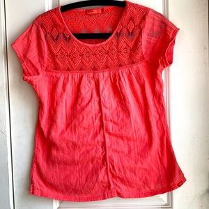 PrAna coral gauzy embroidered lightweight boho top